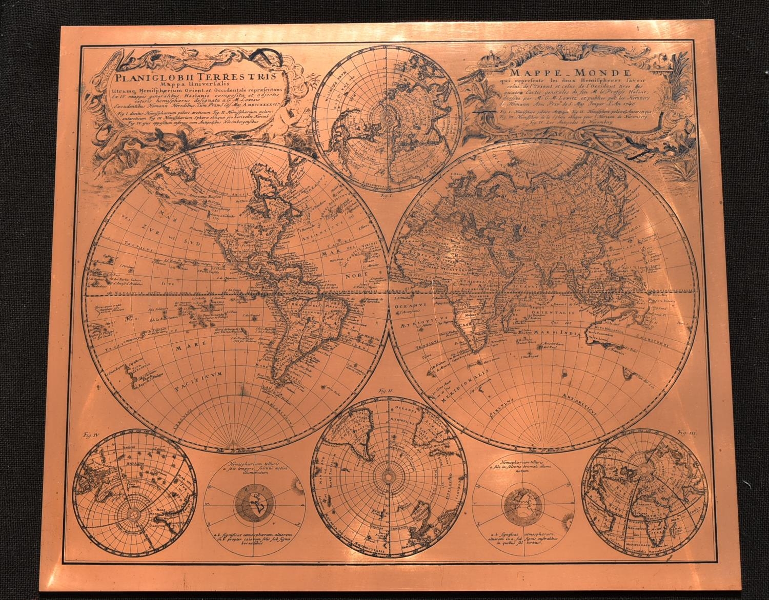 An engraved copper Mappe Monde and a medieval knight, Sir John de Foxley. H.56 W.62cm (Mappe Monde) - Image 5 of 8