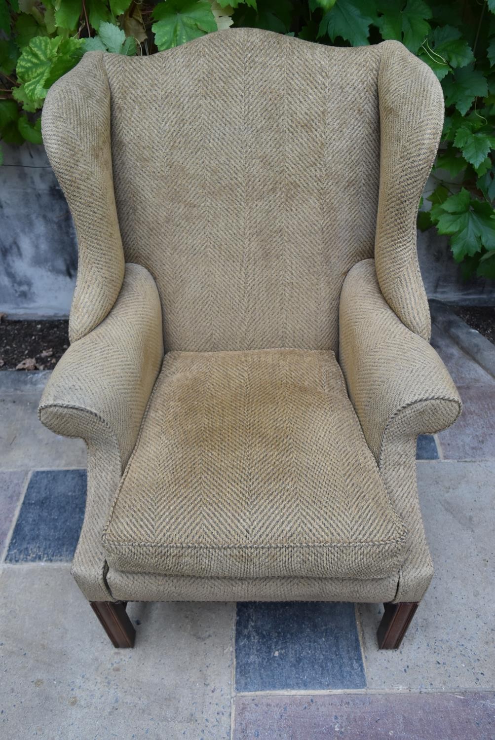 A Georgian style wingback armchair on square stretchered supports. H.109 W.82 D.84cm - Image 2 of 8