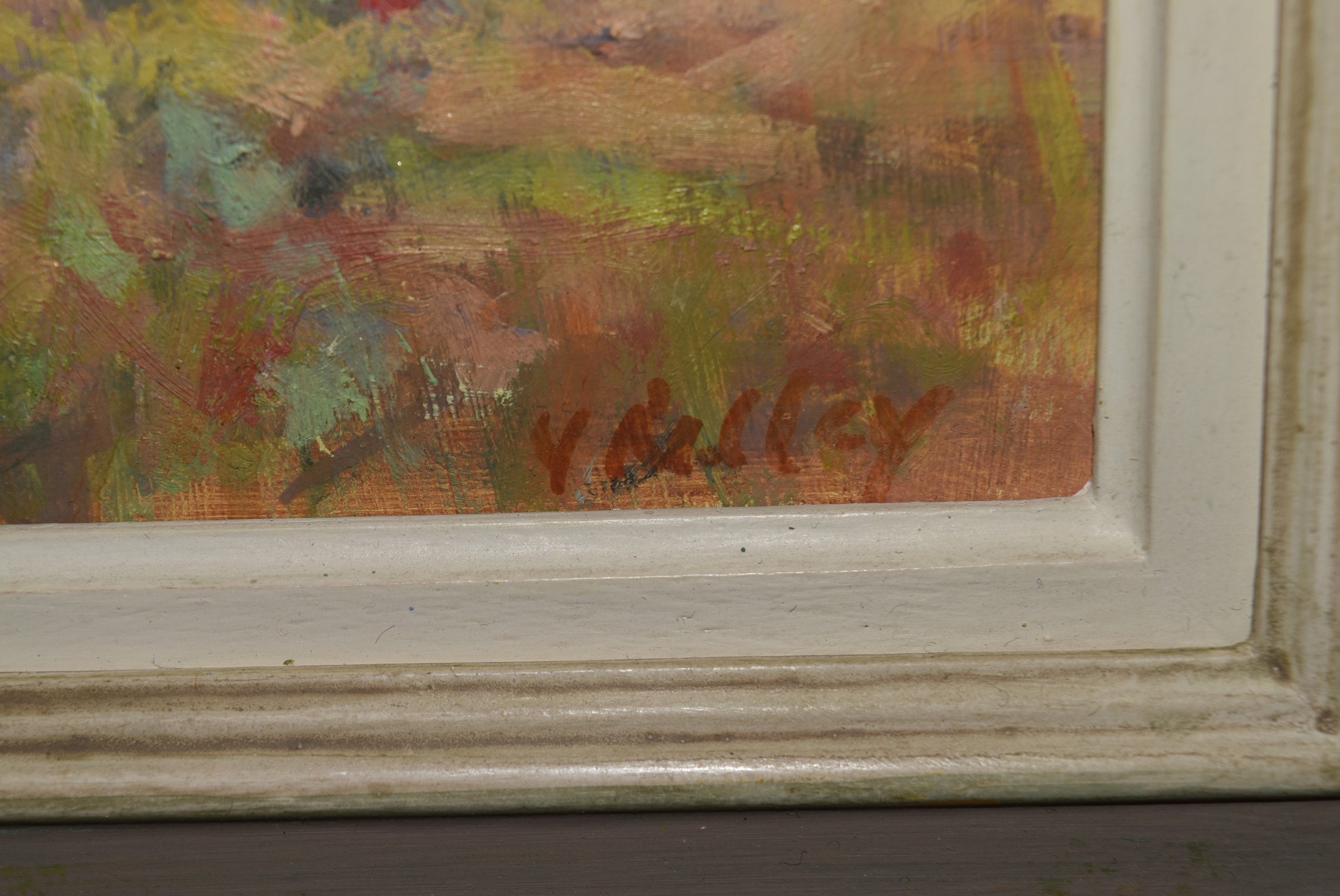 Virginia Ridley, a framed oil on board, Young Poplars, Beausac and an oil on board by the same - Image 3 of 6