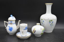 A hand gilded and painted porcelain coffee set by Herend to include coffee pot and a pair of