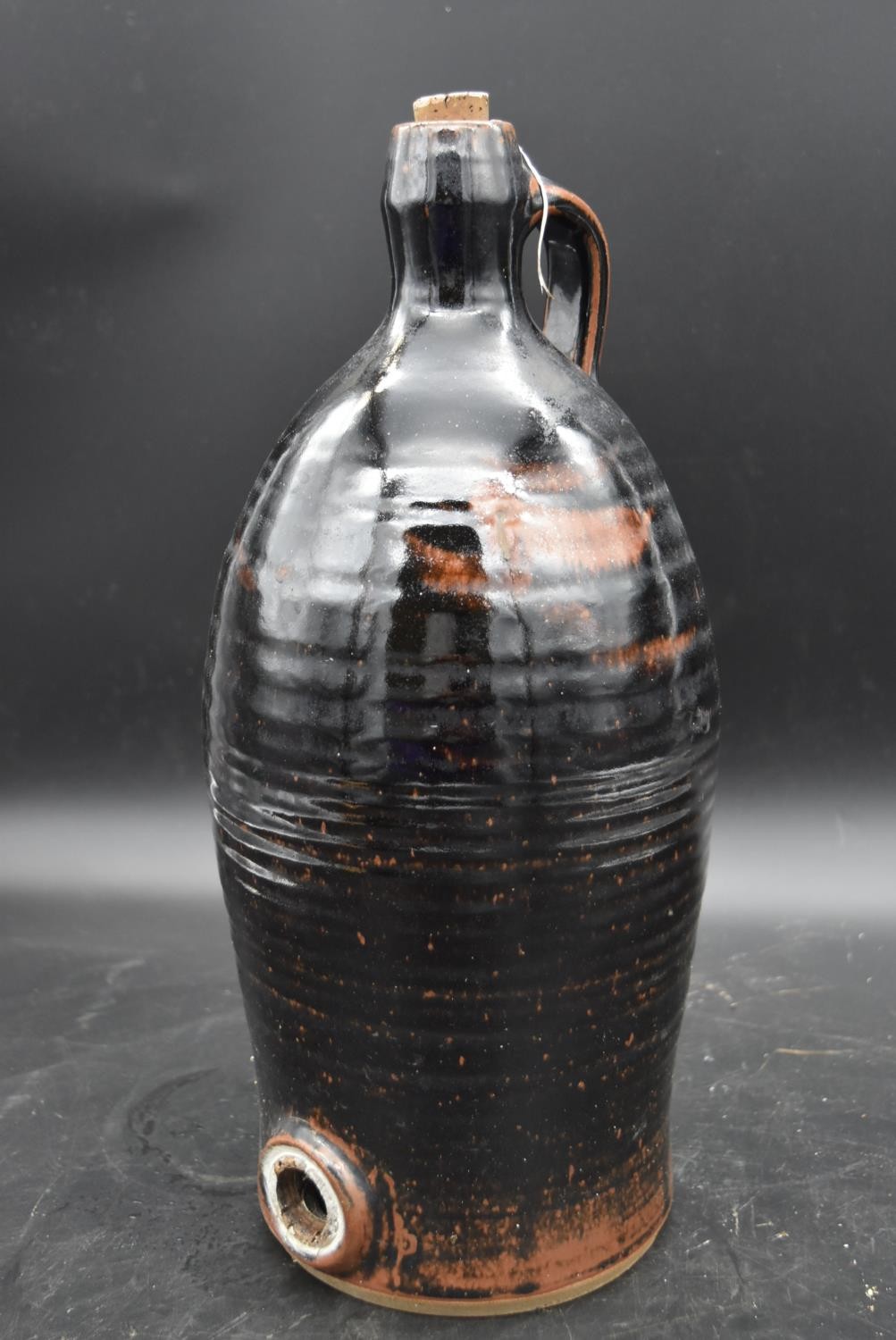 A pewter lidded tankard with relief decoration, a stoneware flagon, a lamp and large wooden pepper - Image 9 of 9