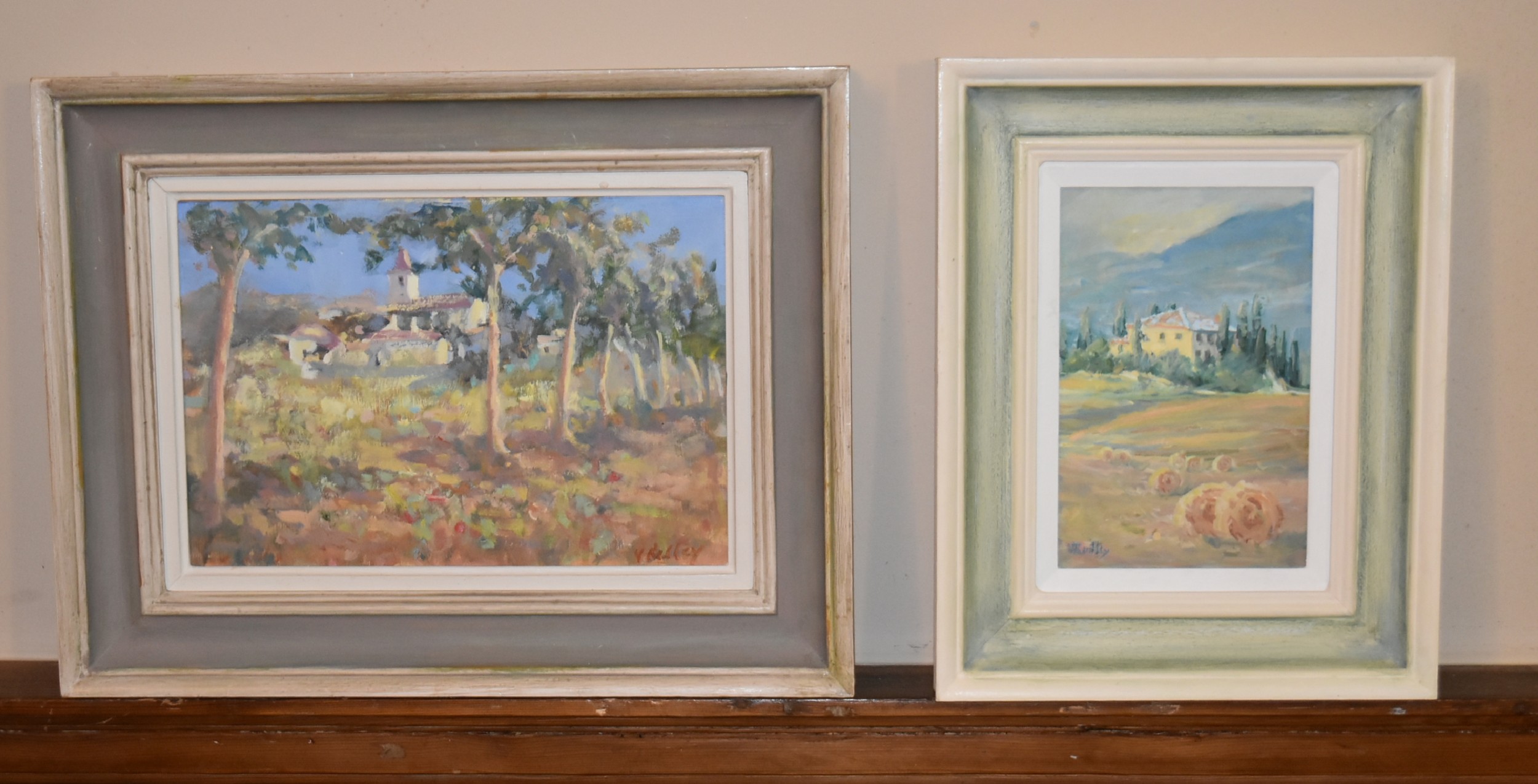 Virginia Ridley, a framed oil on board, Young Poplars, Beausac and an oil on board by the same