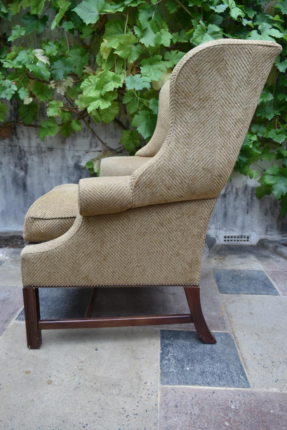 A Georgian style wingback armchair on square stretchered supports. H.109 W.82 D.84cm - Image 3 of 8