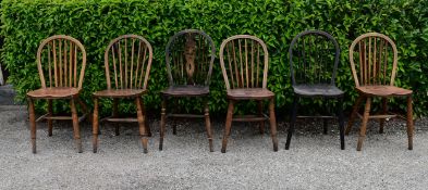 A collection of 6 country Windsor chairs with classical hoop back and spindles and one with