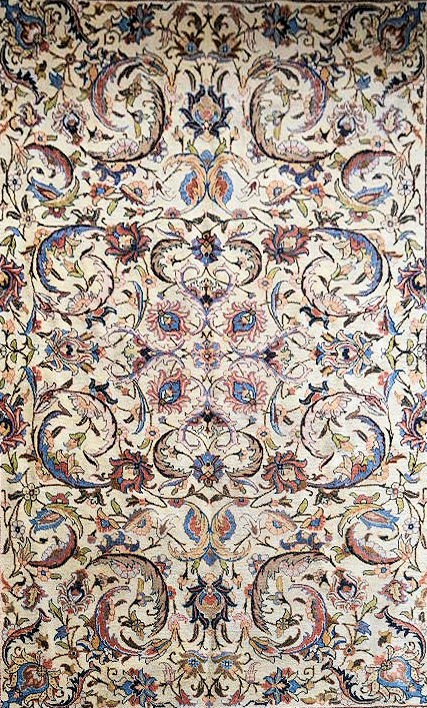 An old Persian Tabriz carpet with a repeating scrolling foliate design on a cream field within - Image 2 of 4