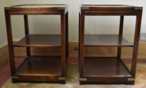 A pair of Georgian military style brass bound mahogany bedside tables with twin pull out slides