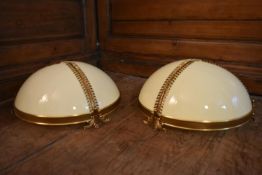 A pair of Perspex and gilt metal light shades (lack fittings) Dia.41cm