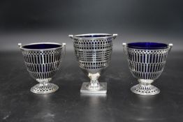 A pair of silver swing handled cream pails, EBs Ltd for Edward Barnard & Sons Ltd, Birmingham, 1928,