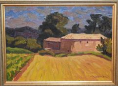 William Warden (1908-1982) a framed oil on board, Farmland Provence, signed with gallery label to