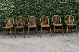 A collection of 6 country Windsor chairs with classical hoop back and spindles. H.65 W.36cm