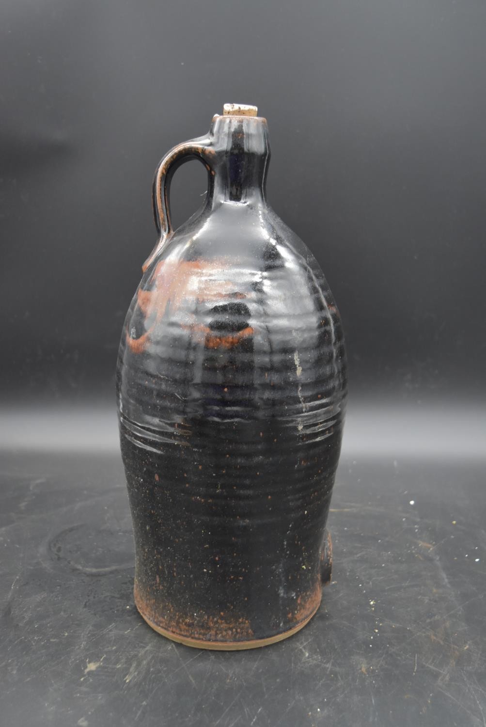 A pewter lidded tankard with relief decoration, a stoneware flagon, a lamp and large wooden pepper - Image 8 of 9