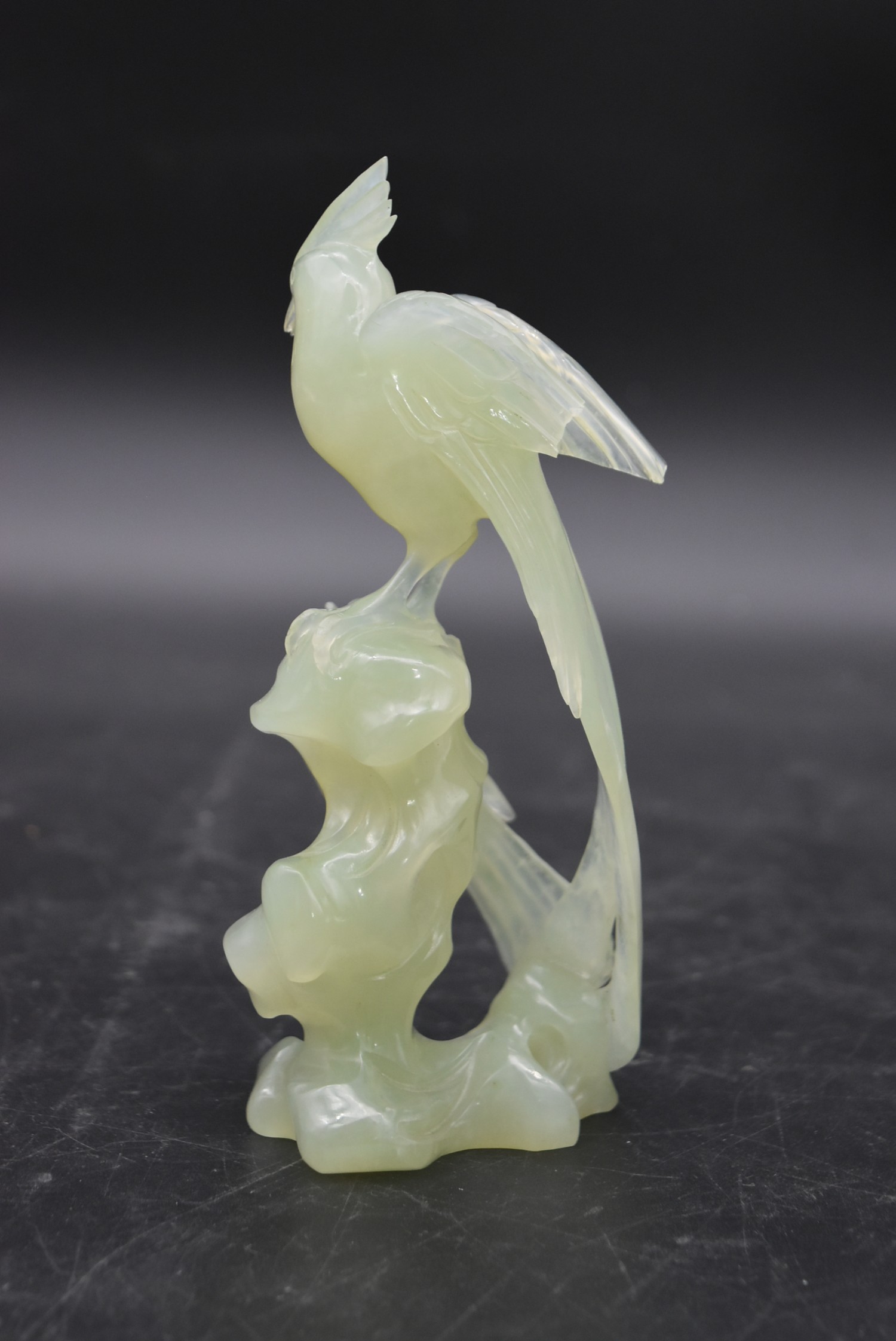 Two Chinese carved and pierced jade figure groups of song birds among blossom and foliage. One - Image 5 of 6