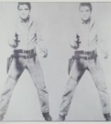 After Andy Warhol, a framed and glazed print titled Double Elvis. H.71 W.39.5cm