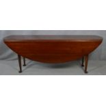 A Georgian style mahogany wake table on slender cabriole pad foot supports. H.76 L.213.5 W.153cm