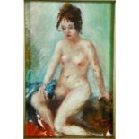 A framed oil on board, nude study, signed U Tilli and dated to the reverse. H.32 W.28cm