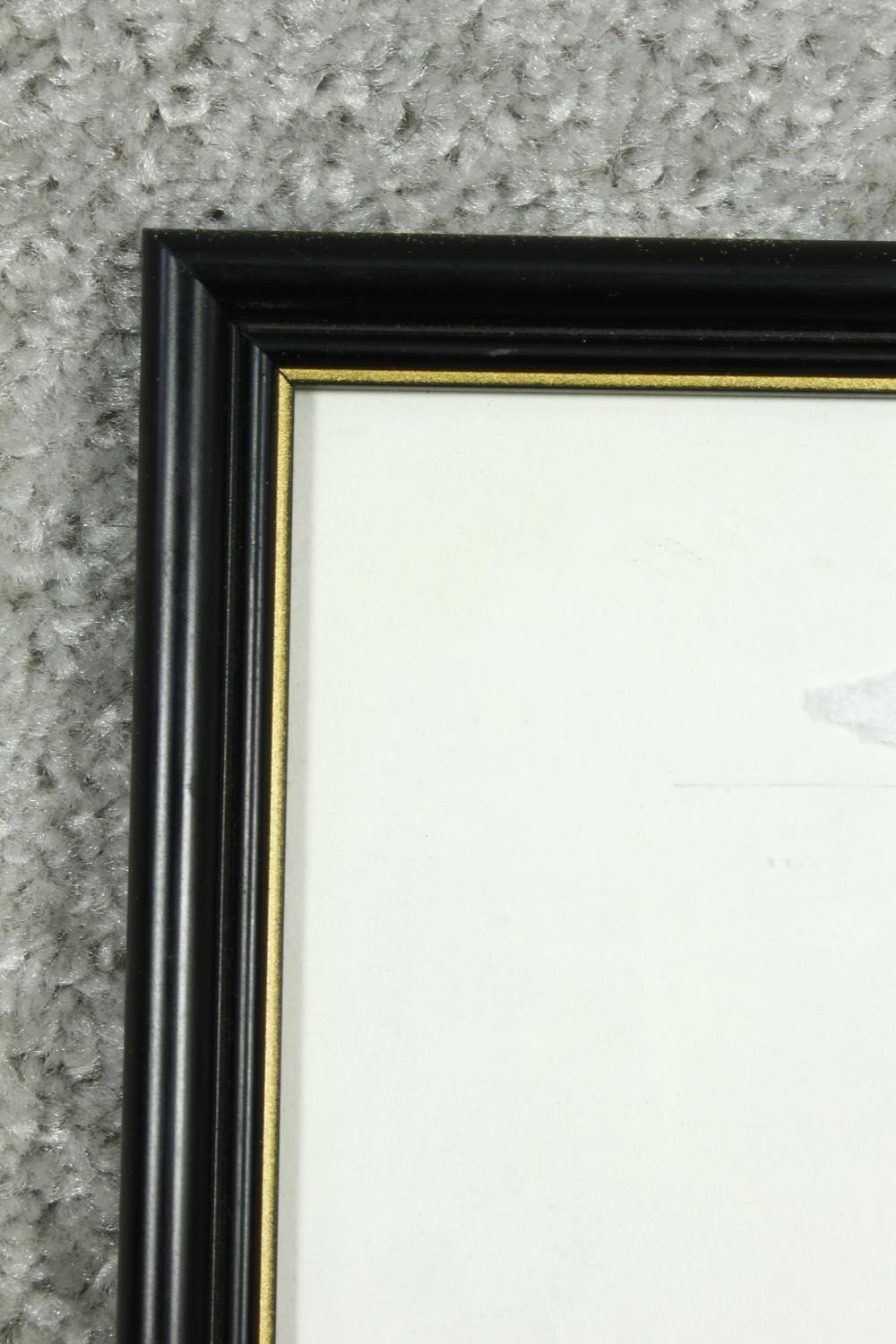 A framed and glazed pencil portrait drawing by Terry Doyle, signed. H.45 W.38cm - Image 3 of 7