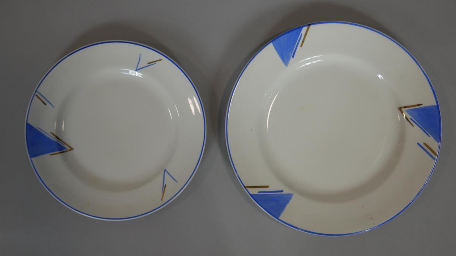 A hand decorated Art Deco part dinner service to include twelve plates, marked 'Cumberland' C J - Image 3 of 12