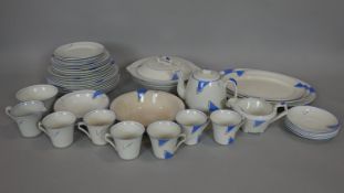 A hand decorated Art Deco part dinner service to include twelve plates, marked 'Cumberland' C J