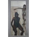 Oil on board, dancers in a studio, indistinctly signed. H.85.5 W.36.5cm
