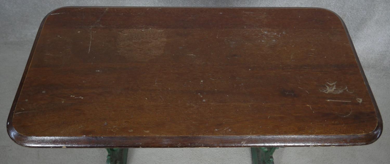 A 19th century cast iron pub table with mahogany top the base marked; Gaskell and Chambers, - Image 3 of 6