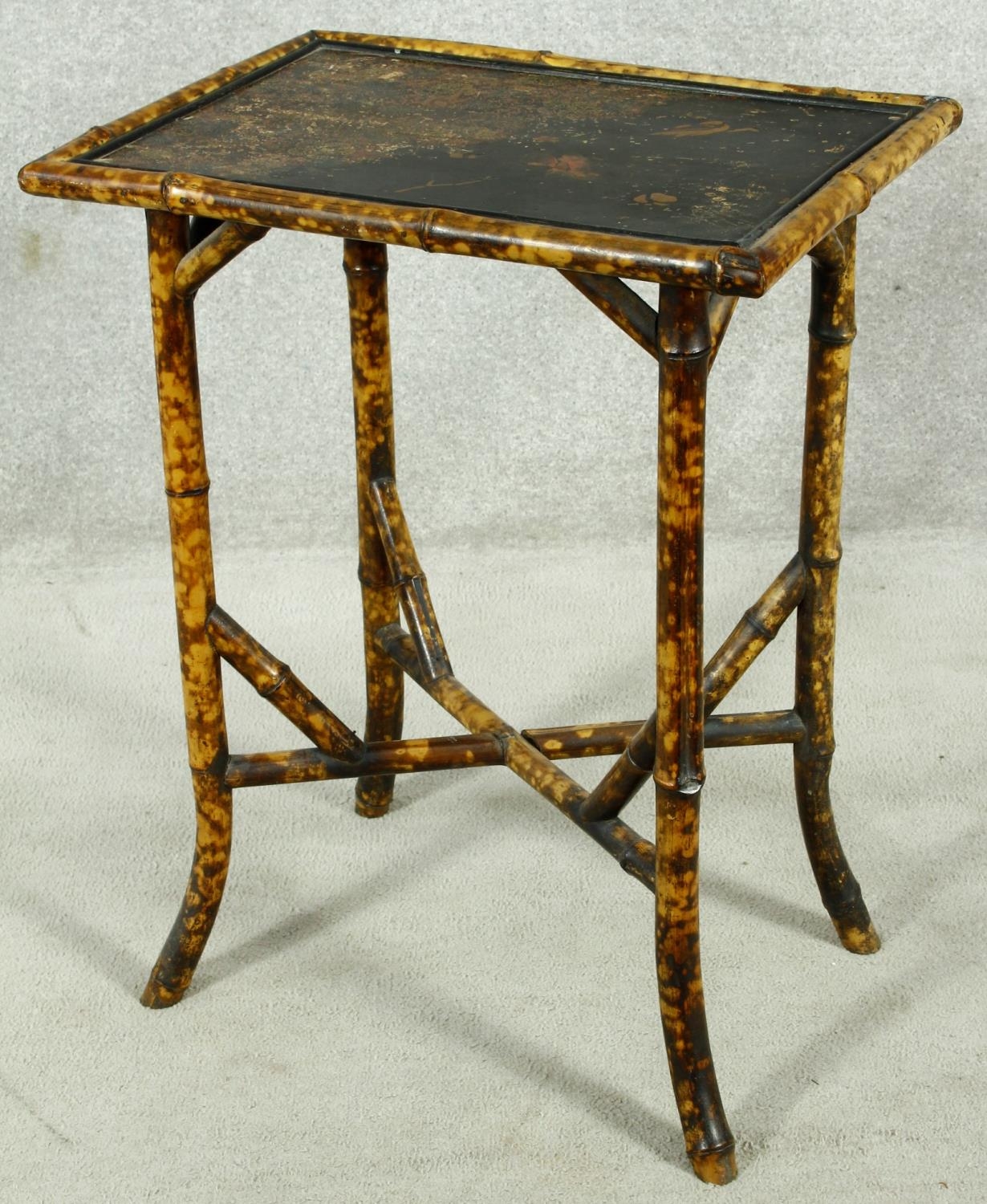 A late 19th century bamboo occasional table with Japanned lacquered top. H.72 W.56 D.41cm - Image 3 of 6