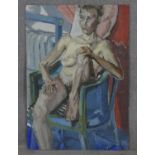 Oil on board, expressionist nude study, signed Wendy Bratby to the reverse. H.85 W.59.5cm