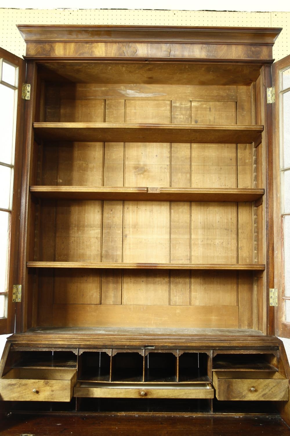 A Georgian mahogany two section bureau bookcase with upper astragal glazed top above fall front - Image 5 of 5