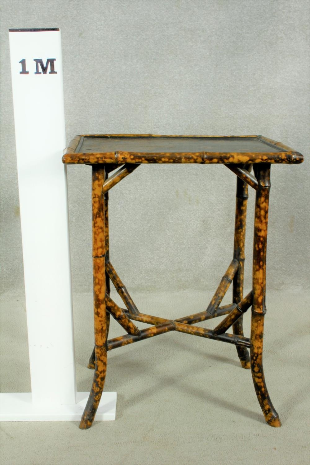 A late 19th century bamboo occasional table with Japanned lacquered top. H.72 W.56 D.41cm - Image 6 of 6