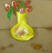 An oil on board, still life flowers in a vase, signed and dated Rey. H.118 W.118cm