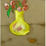 An oil on board, still life flowers in a vase, signed and dated Rey. H.118 W.118cm