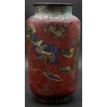 A 20th century Oriental enamel on bronze vase decorated with Mandarin ducks, lotus flowers and