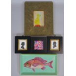 A collection of three contemporary framed oils on canvas and a pair of 19th century style