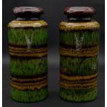 A pair of vintage West German lava glaze striped ceramic vases. Numbered to the base. H.30cm