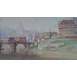 Henry Parsons Riviere (1811-1888), a view on the Tiber, Rome, signed with label to the reverse. H.