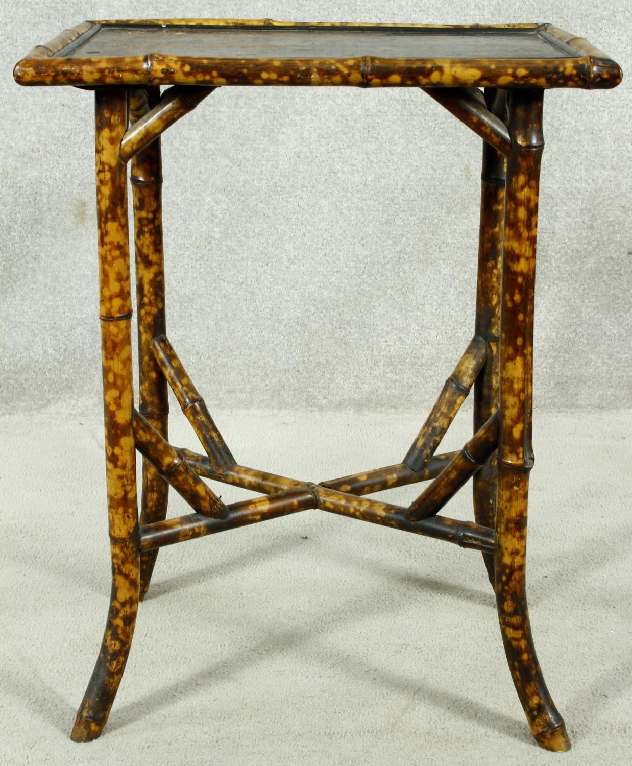 A late 19th century bamboo occasional table with Japanned lacquered top. H.72 W.56 D.41cm - Image 2 of 6