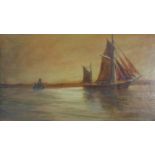 A framed oil on board, sailing ships, monogrammed TFR, inscribed Trows on the River Severn to the