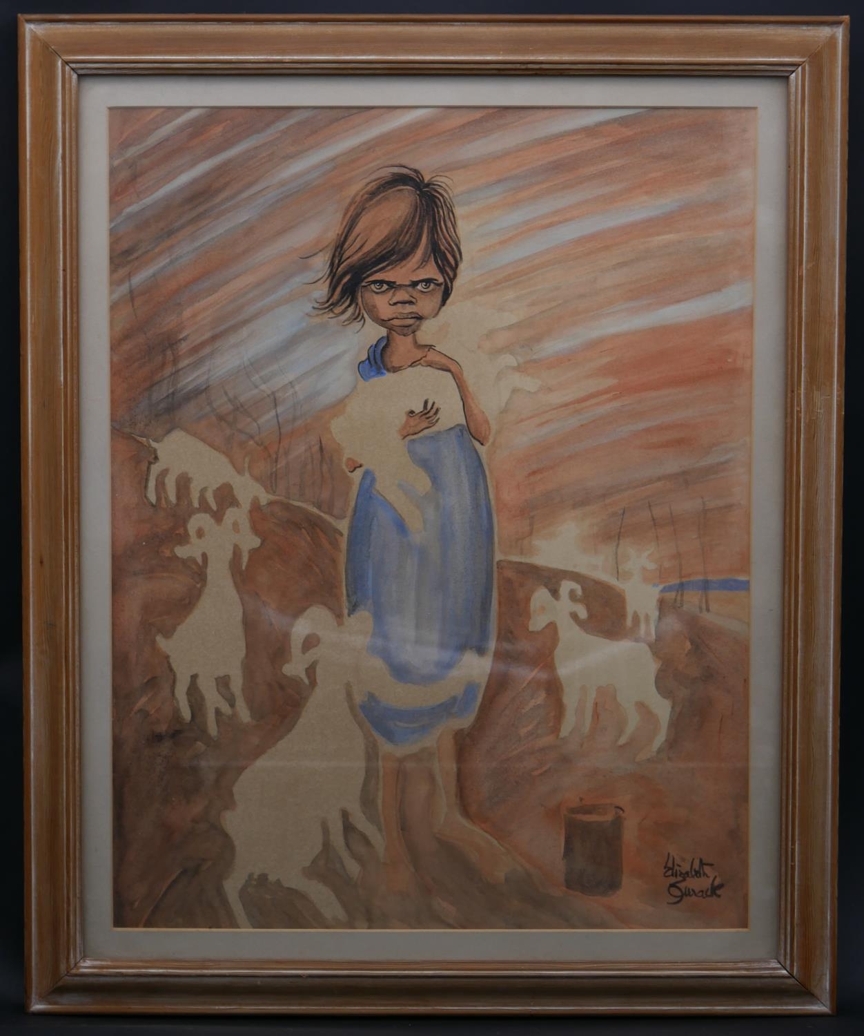 Elizabeth Durack (1915-2000) A framed and glazed watercolour. 'The Kid', signed by artist. H.56 W. - Image 2 of 5