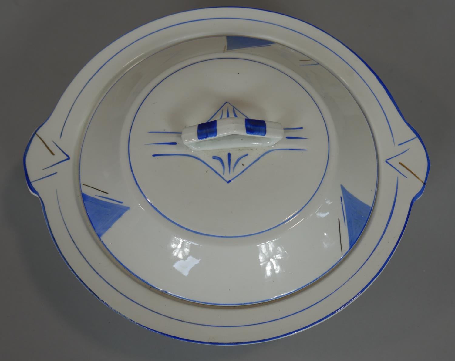 A hand decorated Art Deco part dinner service to include twelve plates, marked 'Cumberland' C J - Image 4 of 12