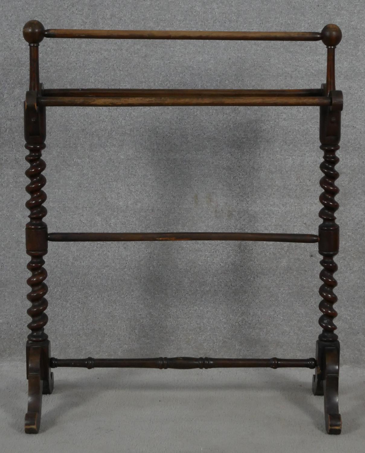 A Victorian mahogany towel rail on stretchered barleytwist cabriole supports. H.88 L.70 W.31cm - Image 2 of 3