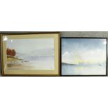 Two framed and glazed watercolours by Terry Doyle, One of the Northern Lights and one of a