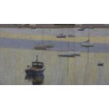 William Innes (1905-1999), framed and glazed pastel. sailing boats moored in an estuary, signed. H.