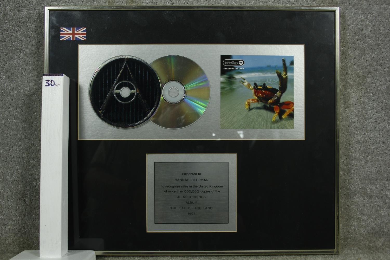 A framed producers presentation for sales of 600,000 copies of Fat of the Land by The Prodigy. H. - Image 5 of 5