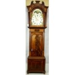 A 19th century eight day longcase clock with painted moon phase dial and subsidiary dials with shell