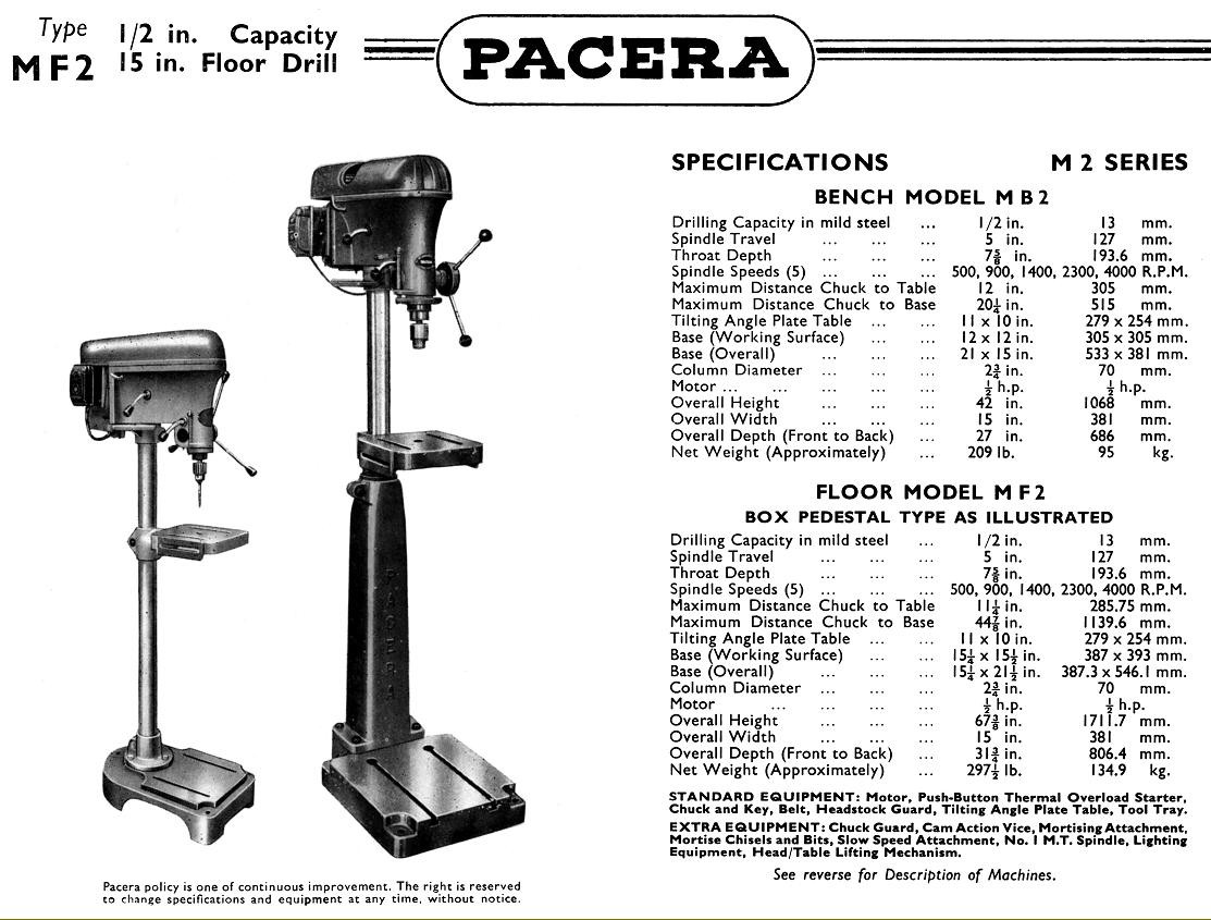 A 1940-50's Pacera model MF2 electric floor standing drill with photo spec. sheet attached. H.170 - Image 15 of 15