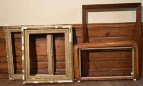 A Victorian Tunbridge inlaid mirror frame and three other various frames. H.100cm W.76cm (4)