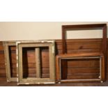 A Victorian Tunbridge inlaid mirror frame and three other various frames. H.100cm W.76cm (4)