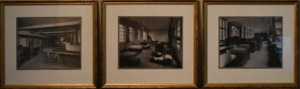 A set of three gilt framed and glazed photographs from mid 20th century textile factories. H.41 W.