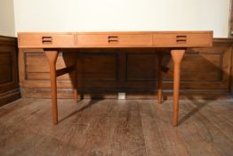 Nanna Ditzel (1923-2005), Danish teak writing table with recessed twin handles to the frieze drawers