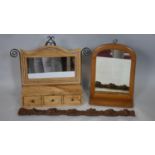 Two dressing table mirrors and an oak carving. H.38 W.47 D.14cm (Larger mirror)
