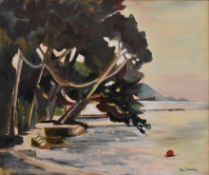 Ada Dawnay, a framed oil on canvas, coastal view Majorca, signed, Chelsea Art Society label to the